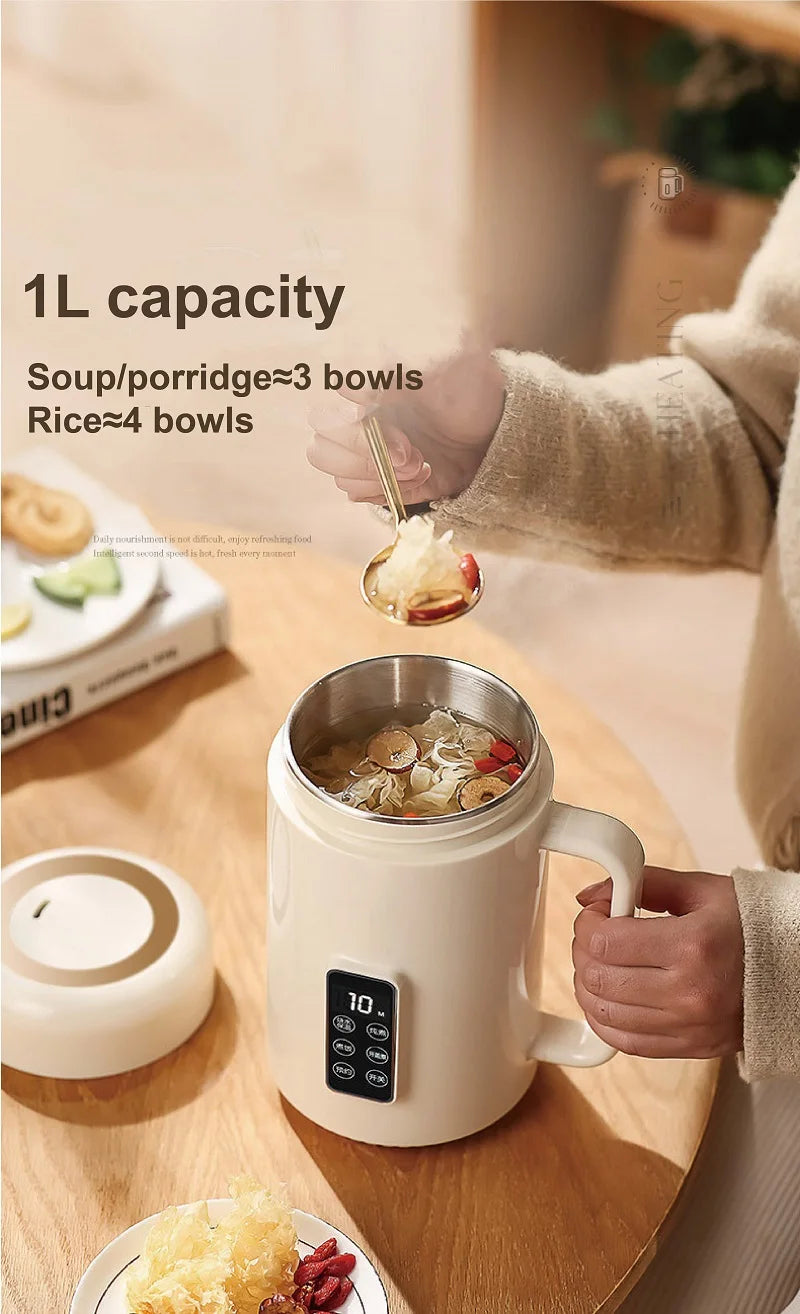 Bouilloire électrique 500W 12h, Pot spécial pour bouillie de rendez-vous, tasse de santé Portable en acier inoxydable 304, cuiseur à riz multifonctionnel 1L
