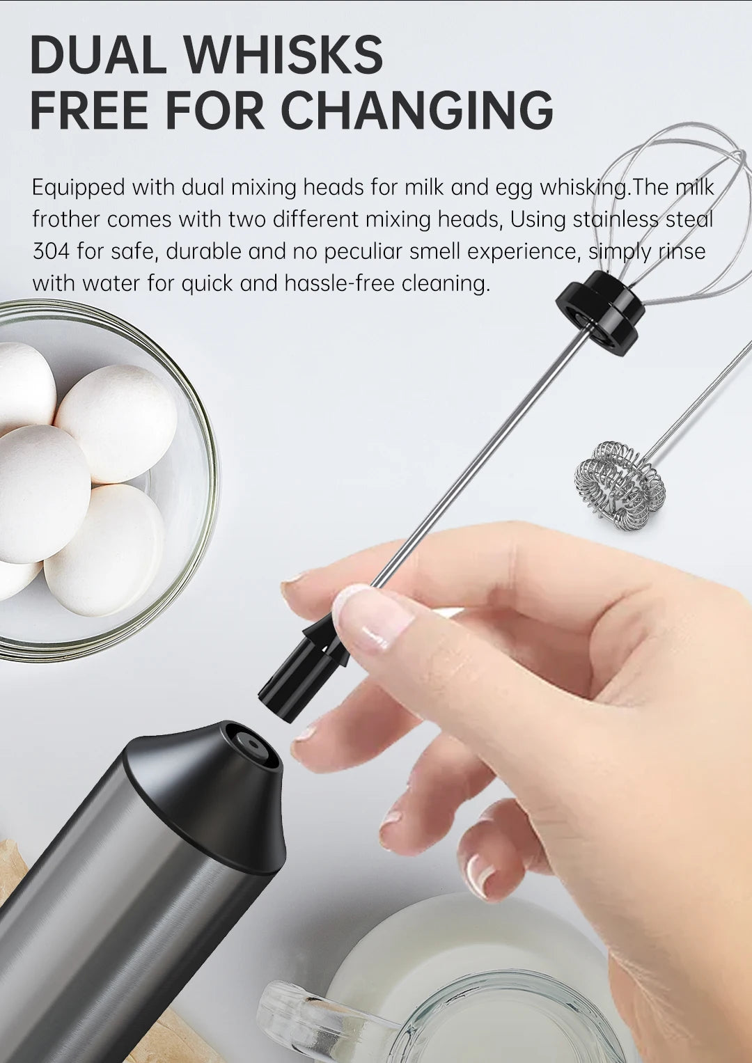 Mousseur à lait électrique, 3 vitesses avec 2 fouets, rechargeable par Type-C, en acier inoxydable, tête à mousse double couche pour latte/café