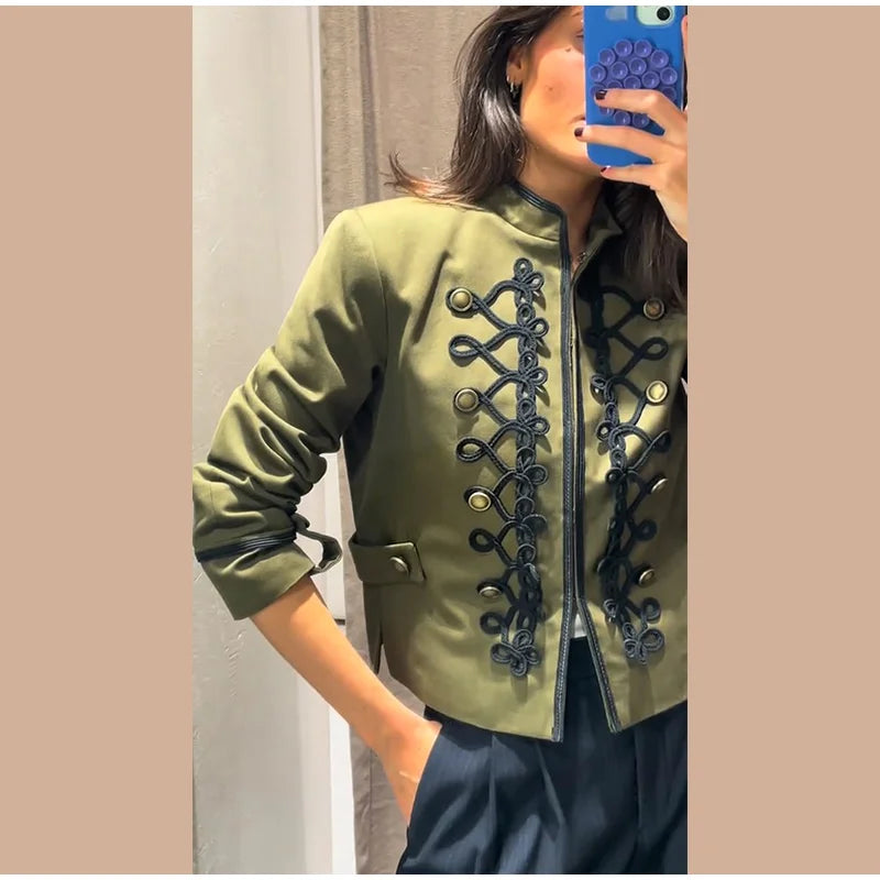 Veste élégante en Satin à boutons grenouille pour femme, col montant, manches longues, Slim, décontractée, manteau de fête de rue, hauts de bureau, printemps 2026