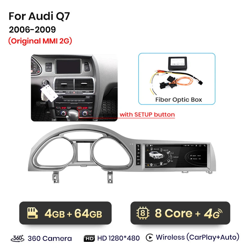 Junsun autoradio sans fil CarPlay Android Auto pour Audi Q7 4L 2006-2015 MMI 2G 3G 8 cœurs 4G WiFi BT GPS écran tactile Autoradio
