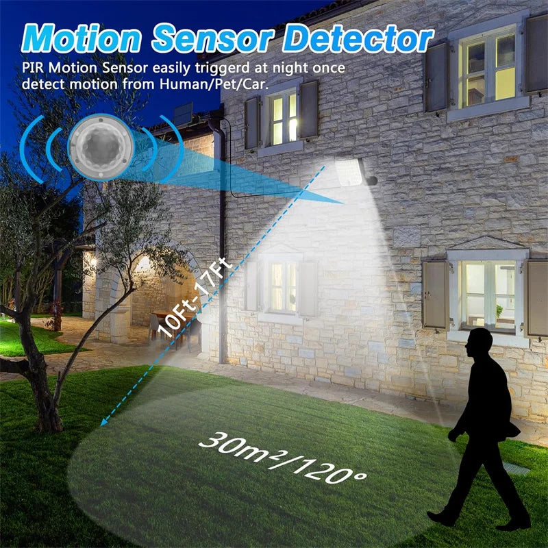 Lumières extérieures solaires, lumières de sécurité de capteur de mouvement à énergie solaire de 256 LED avec des lumières d'inondation imperméables de 3 modes pour le porche extérieur
