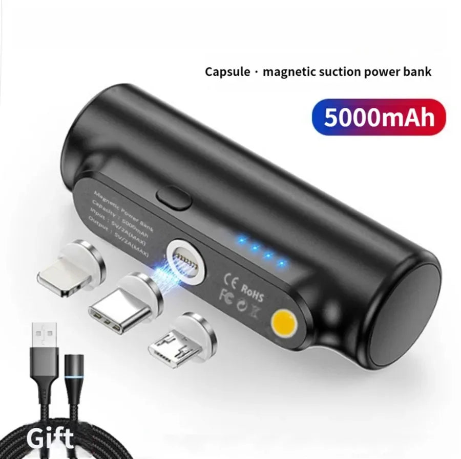 Mini batterie externe à Capsule magnétique 5000mAh, chargeur d'urgence, batterie externe de secours adaptée à la type-c Xiaomi iphone 12 pro