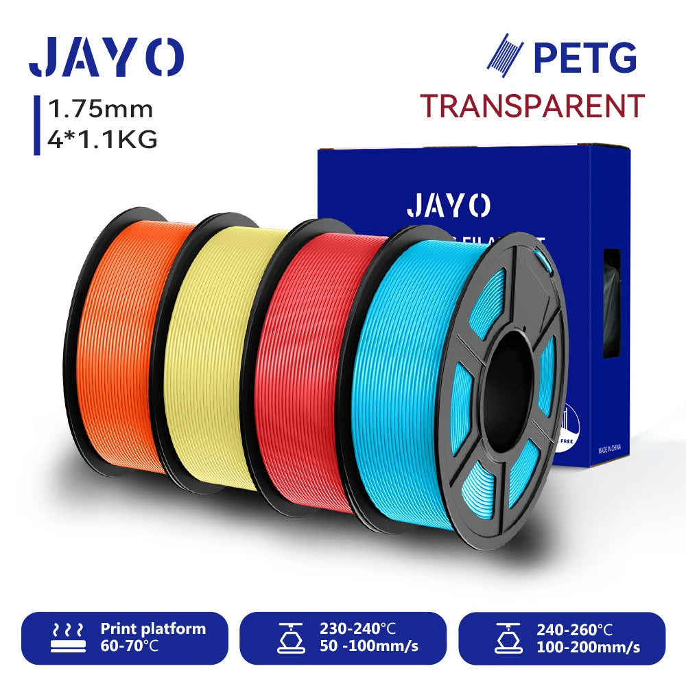JAYO-Filament PETG pour imprimante 3D FDM, matériel d'impression 3D soigneusement enroulé, 2 rouleaux, 1.75mm, 2.2kg par ensemble