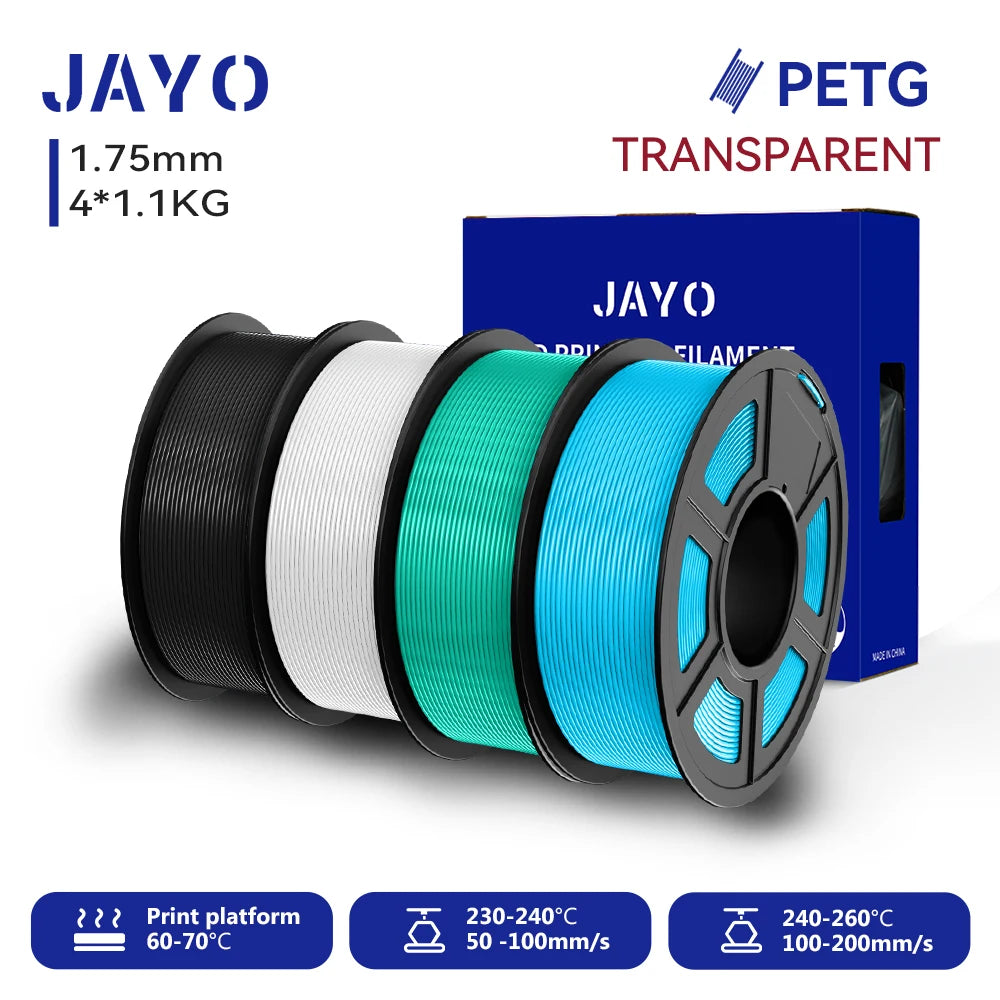 JAYO-Filament PETG pour imprimante 3D FDM, matériel d'impression 3D soigneusement enroulé, 2 rouleaux, 1.75mm, 2.2kg par ensemble