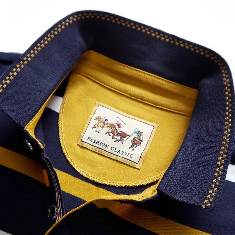 Polo à manches longues brodé en coton pour hommes, t-shirt à rayures, mode décontractée, t-shirt d'affaires, printemps, automne