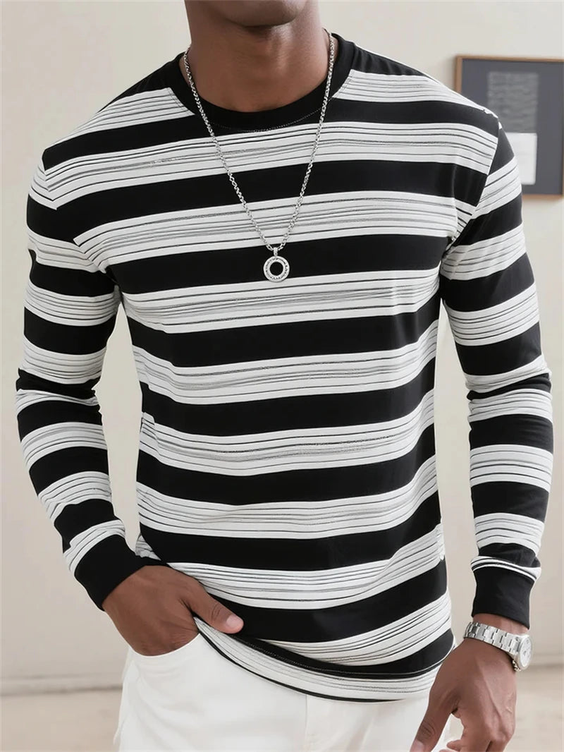 Rétro rayé graphique à manches longues T-shirts pour hommes Simple mode printemps automne 3D imprimé T-shirts décontracté surdimensionné T-shirts hauts
