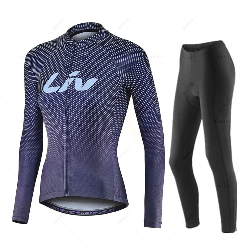Liv-Ensemble de maillots de cyclisme pour femmes, manches longues, vêtements de vélo, maillot VTT, Culotte, printemps, automne