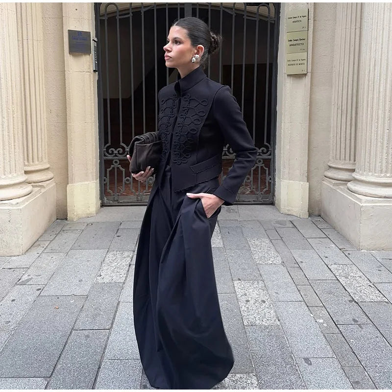 Veste élégante en Satin à boutons grenouille pour femme, col montant, manches longues, Slim, décontractée, manteau de fête de rue, hauts de bureau, printemps 2026