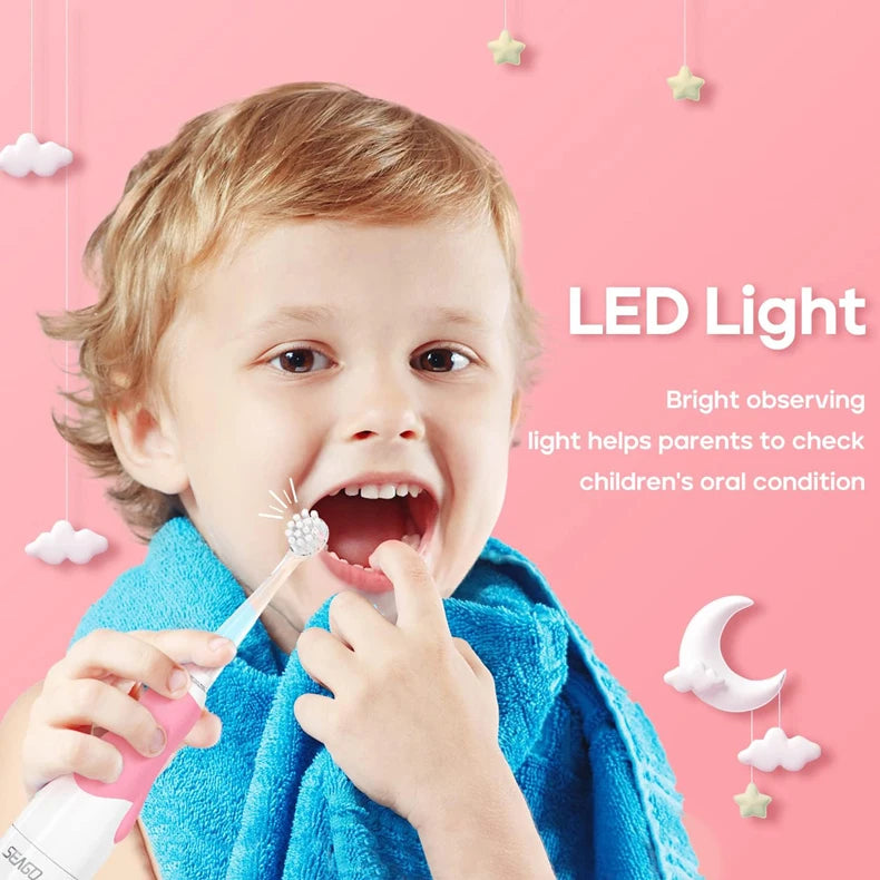 SEAGO Brosses à dents électriques pour bébés âgés de 0 à 3 ans Brosse à dents pour bébé avec minuterie intelligente Brosse douce pour bébé avec 8 recharges