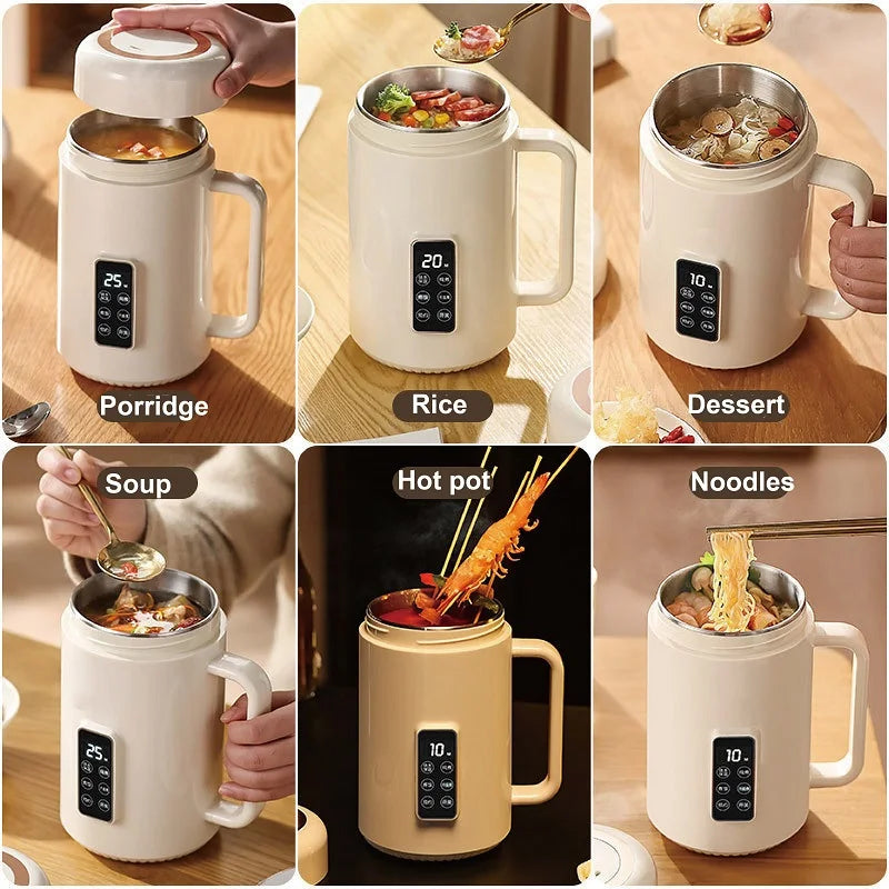 Bouilloire électrique 500W 12h, Pot spécial pour bouillie de rendez-vous, tasse de santé Portable en acier inoxydable 304, cuiseur à riz multifonctionnel 1L