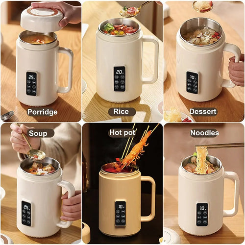 Bouilloire électrique 500W 12h, Pot spécial pour bouillie de rendez-vous, tasse de santé Portable en acier inoxydable 304, cuiseur à riz multifonctionnel 1L