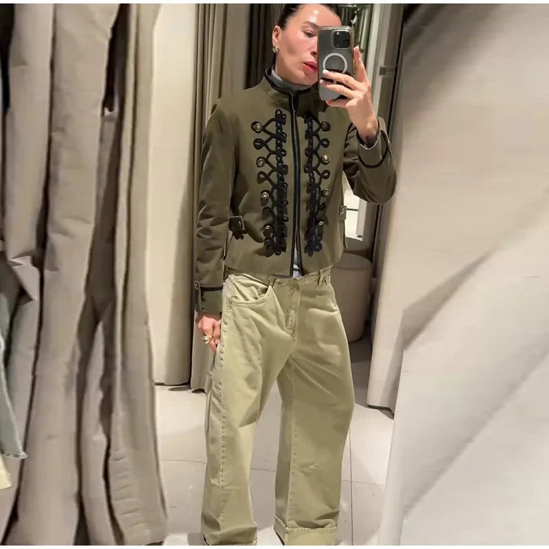 Veste élégante en Satin à boutons grenouille pour femme, col montant, manches longues, Slim, décontractée, manteau de fête de rue, hauts de bureau, printemps 2026