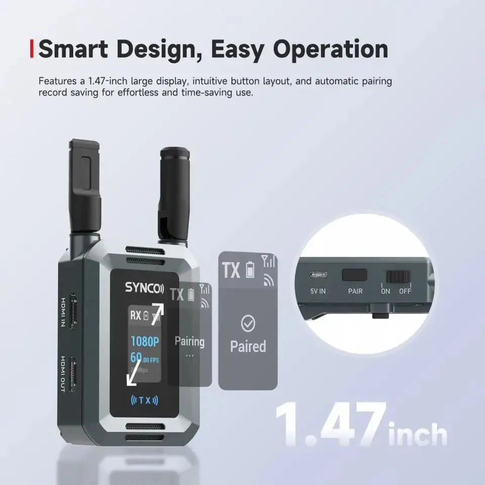 Système de transmission vidéo sans fil Synco Xvision HD avec écran LCD Transmission HD stable jusqu'à 300 m pour le streaming en direct