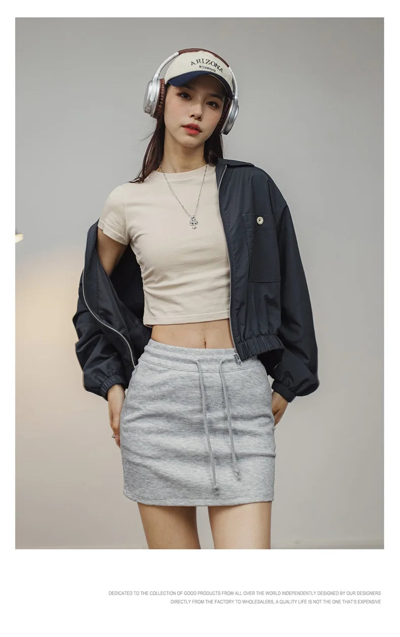 Maden Veste à col de baseball vintage pour femme, courte et décontractée, printemps-automne, légère, tenue quotidienne, rose