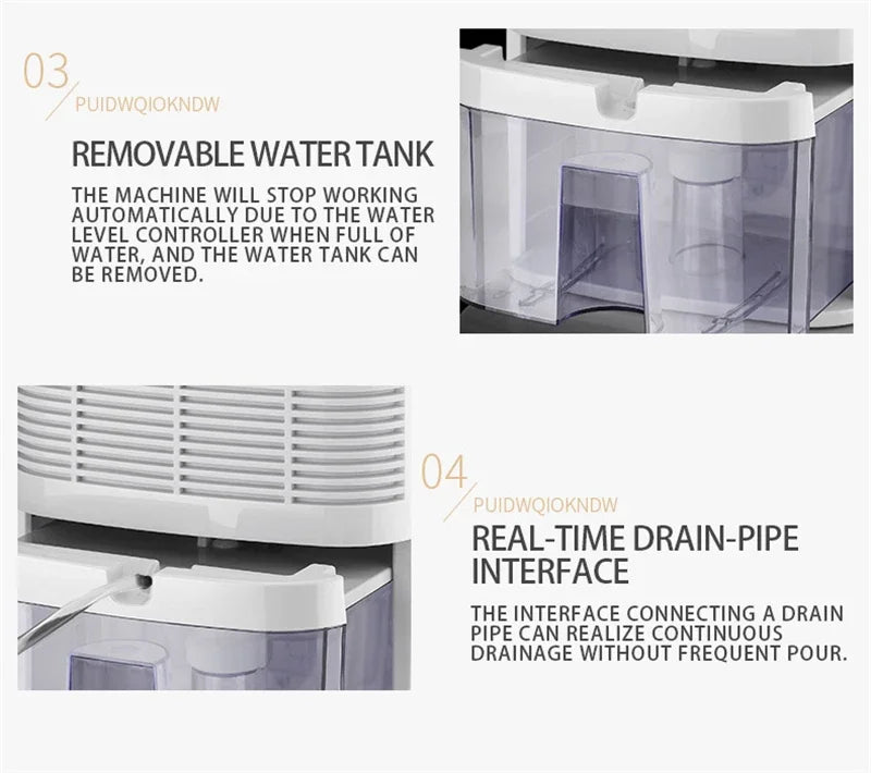 Déshumidificateur et purificateur d'air 2 en 1, absorbeur d'humidité, silencieux, pour chambre à coucher, sous-sol, télécommande, synchronisation, tuyau d'eau externe