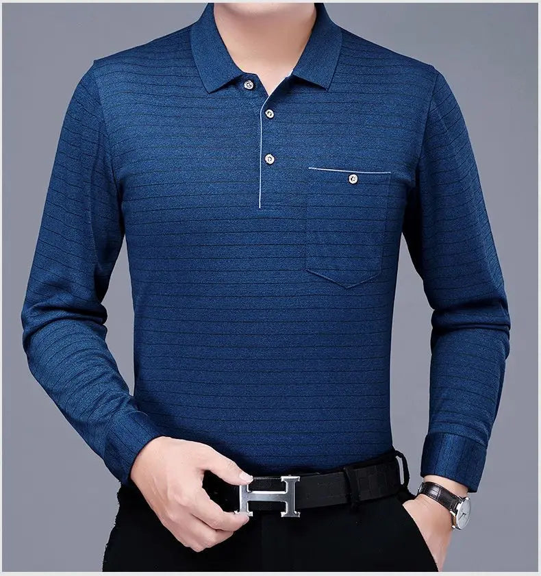 Polos rayés à manches longues pour hommes, Streetwear décontracté, Vêtements d'affaires, Mode coréenne, Polyvalent, Nouveau, Automne, Printemps