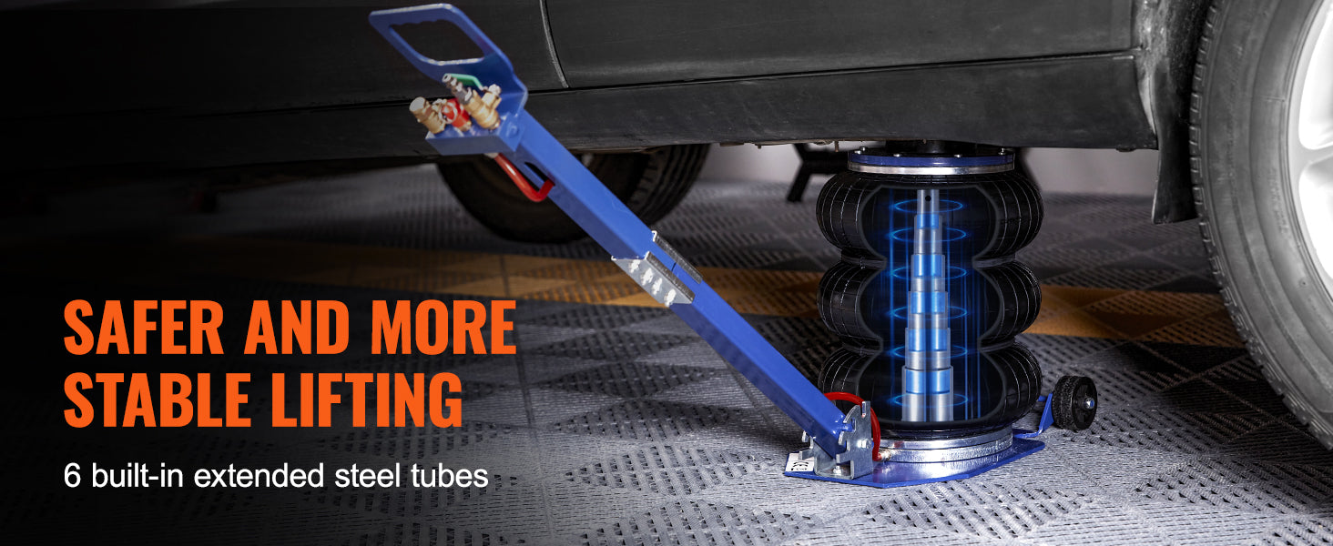 SucceBuy Cric pneumatique 3 tonnes/5 tonnes Triple sac Cric pneumatique Ascenseur rapide Crics de réparation de voiture robustes Crics à tige pliante avec deux roues