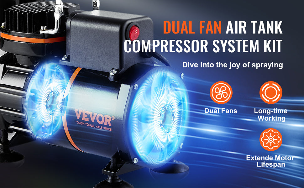 SucceBuy Kit d'aérographe, compresseur d'air à double ventilateur Kit de système d'aérographe professionnel aérographes ensemble de brosses de nettoyage de roue de mélange