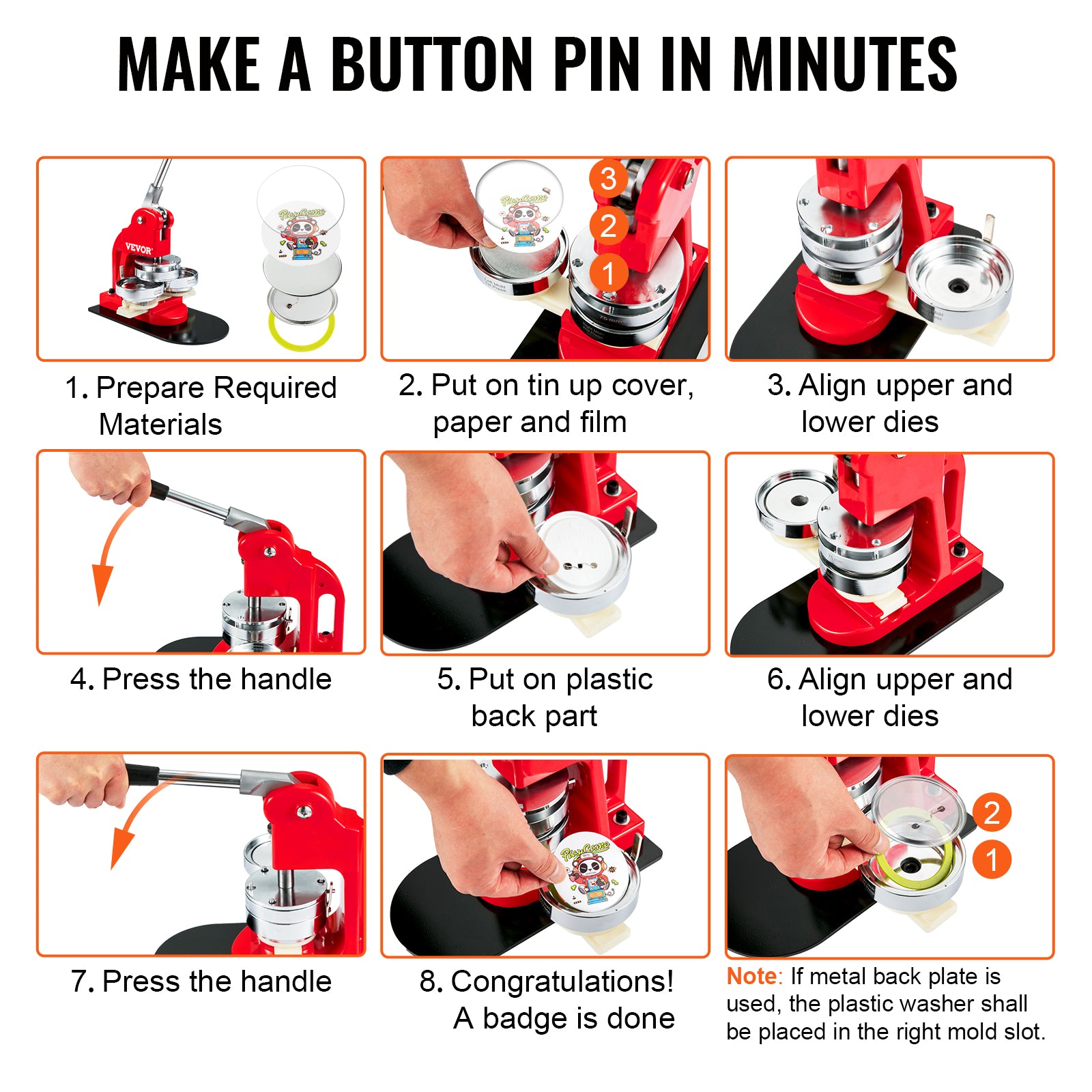 SucceBuy 25/32/58/75MM Machine de fabrication de badges broche de bouton de bricolage avec 500 pièces pièces gratuites Kit de presse cercle fabrication outil de fabrication de boutons