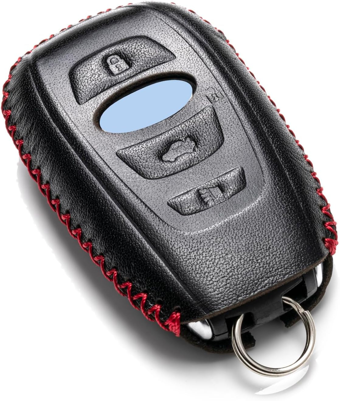 Leather Smart Key Fob Case Cover Compatible with Subaru Forester, Impreza, Outback, WRX, BRZ, XV Crosstrek, Ascent, Solterra (2014 - 2026 Models) - 4 Buttons, Black/Red
