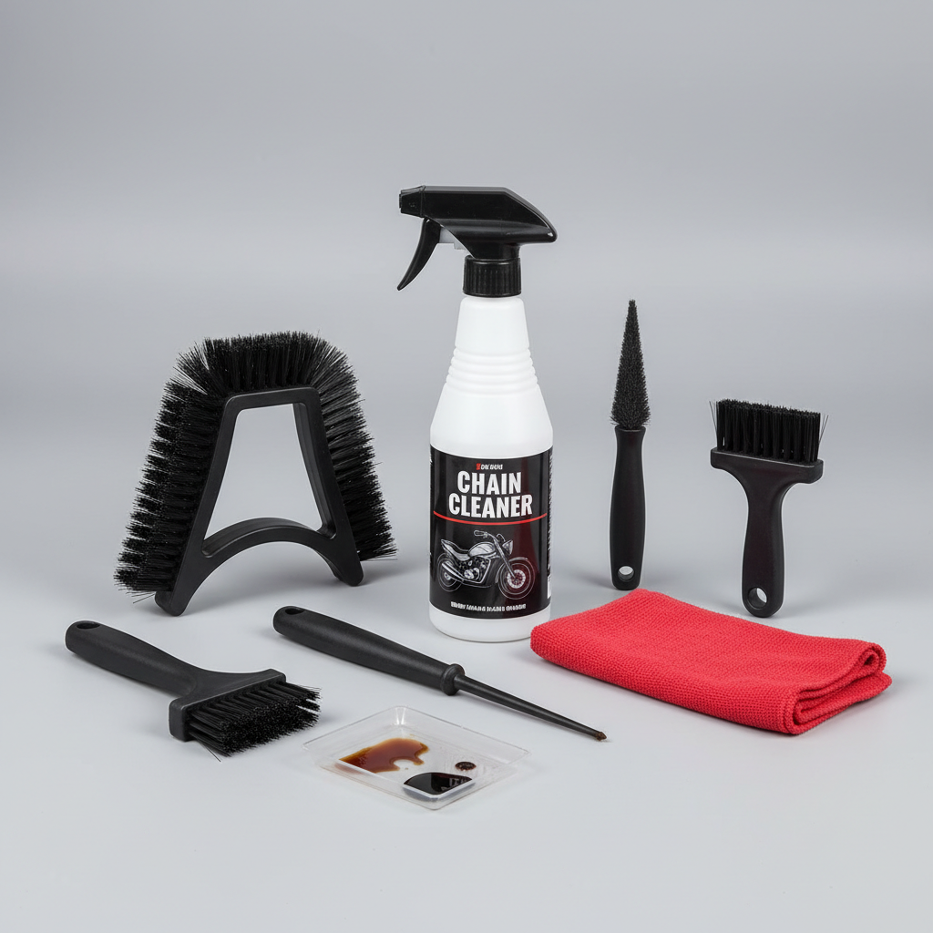 Kit Nettoyage Chaîne Moto - Brosses Professionnelles et Lubrifiant