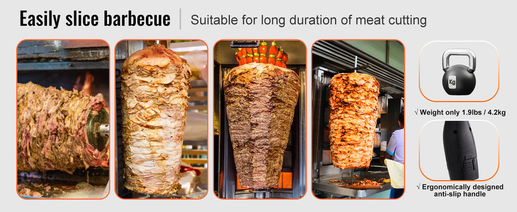 SucceBuy couteau électrique Shawarma, couteau turc professionnel à batterie sans fil coupe gyroscopique commerciale en acier inoxydable