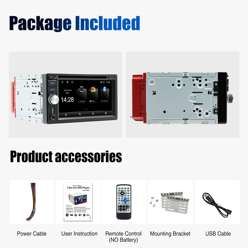 ESSGOO Autoradio 2DIN avec Écran Tactile de 6,2 Pouces. Lecteur CD/DVD, AM/FM, RDS, USB, Bluetooth, TF, AUX, CarPlay et Android Auto. Système Multimédia Complet avec Caméra. Idéal pour Améliorer Votre Expérience de Con